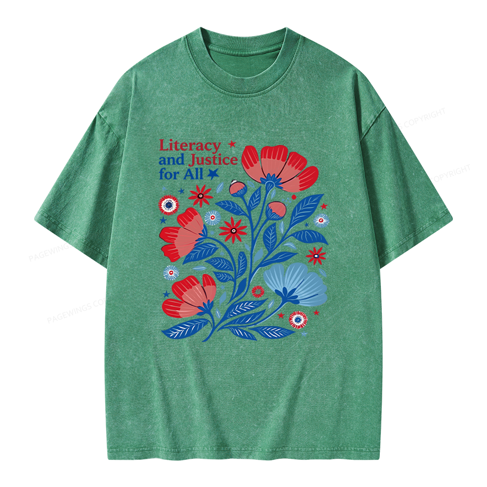 Pagewings Literacy and Justice for All Unisex Washed T-shirt