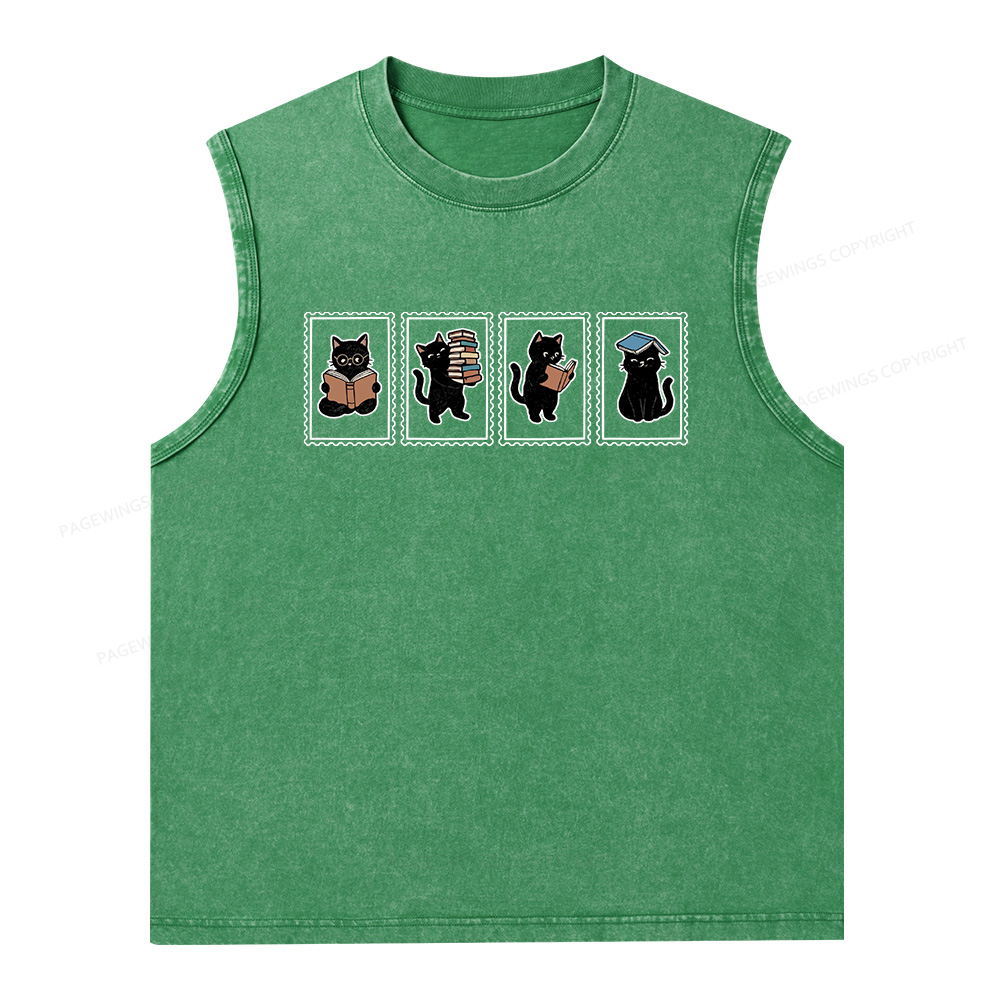 Pagewings Black Cats and Books Unisex Washed Tank Top