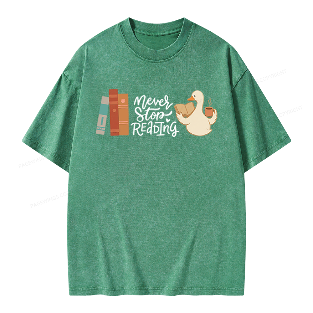 Pagewings Never Stop Reading Unisex Washed T-shirt