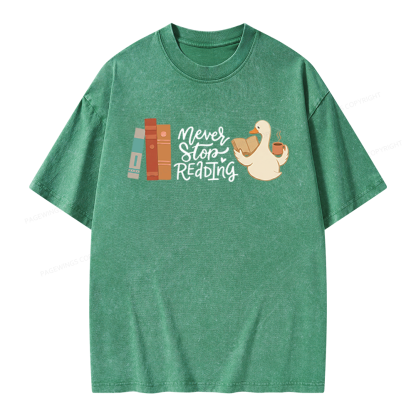Pagewings Never Stop Reading Unisex Washed T-shirt