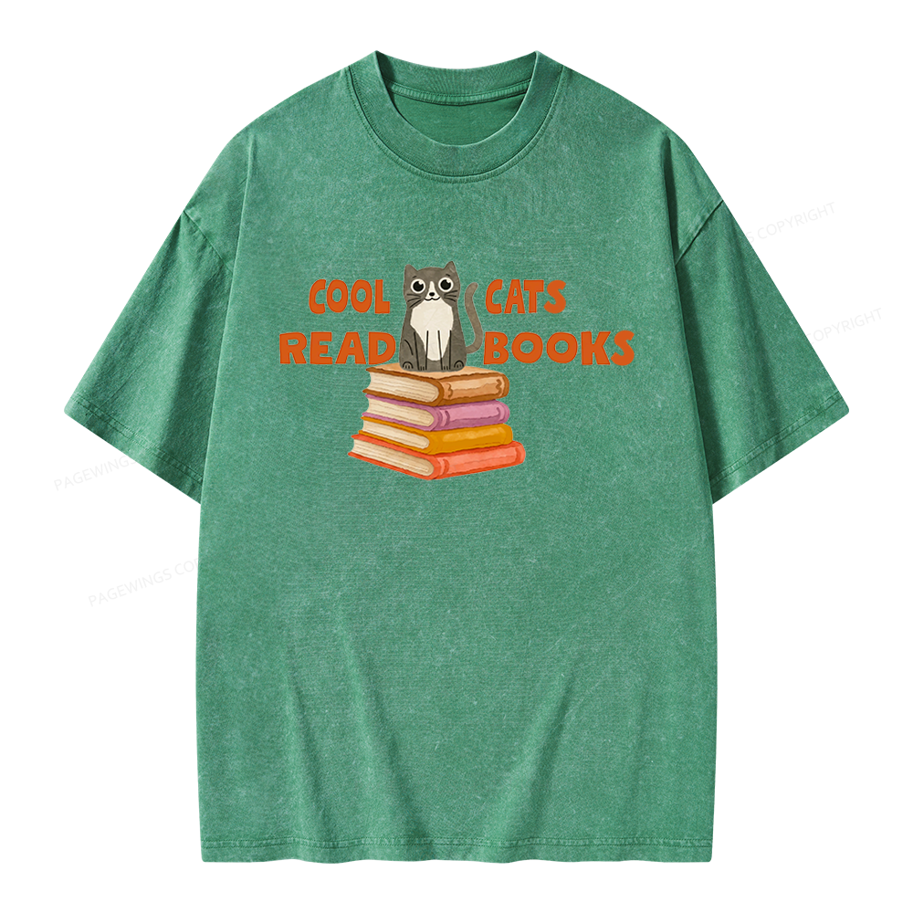Pagewings Cool Cats Read Books Unisex Washed T-shirt