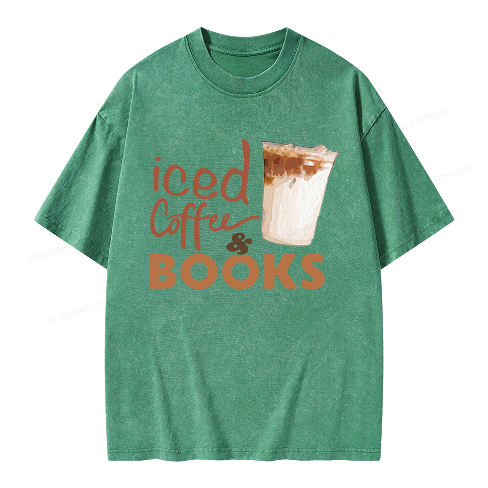 Pagewings Iced Coffee And Books Unisex Washed T-shirt