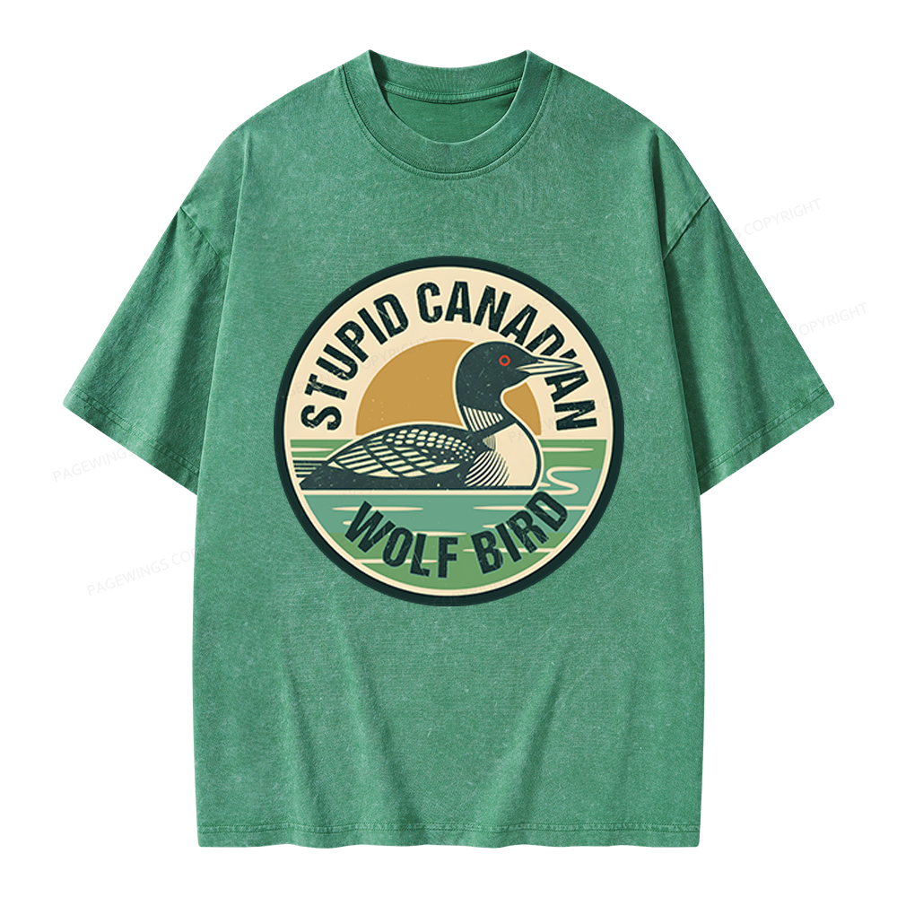 Pagewings Stupid Canadian Wolf Bird Unisex Washed T-shirt