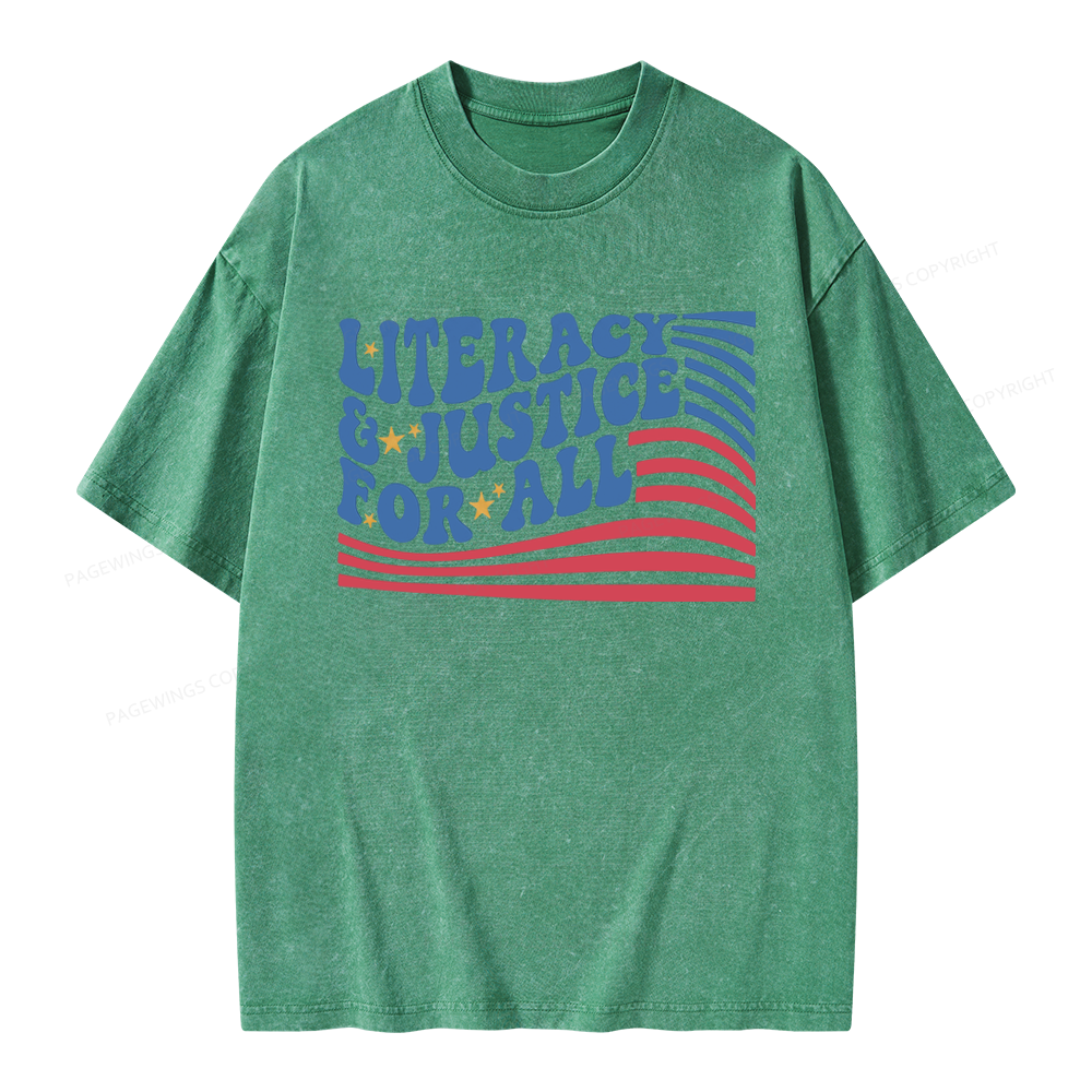 Pagewings Literacy And Justice For All Unisex Washed T-shirt