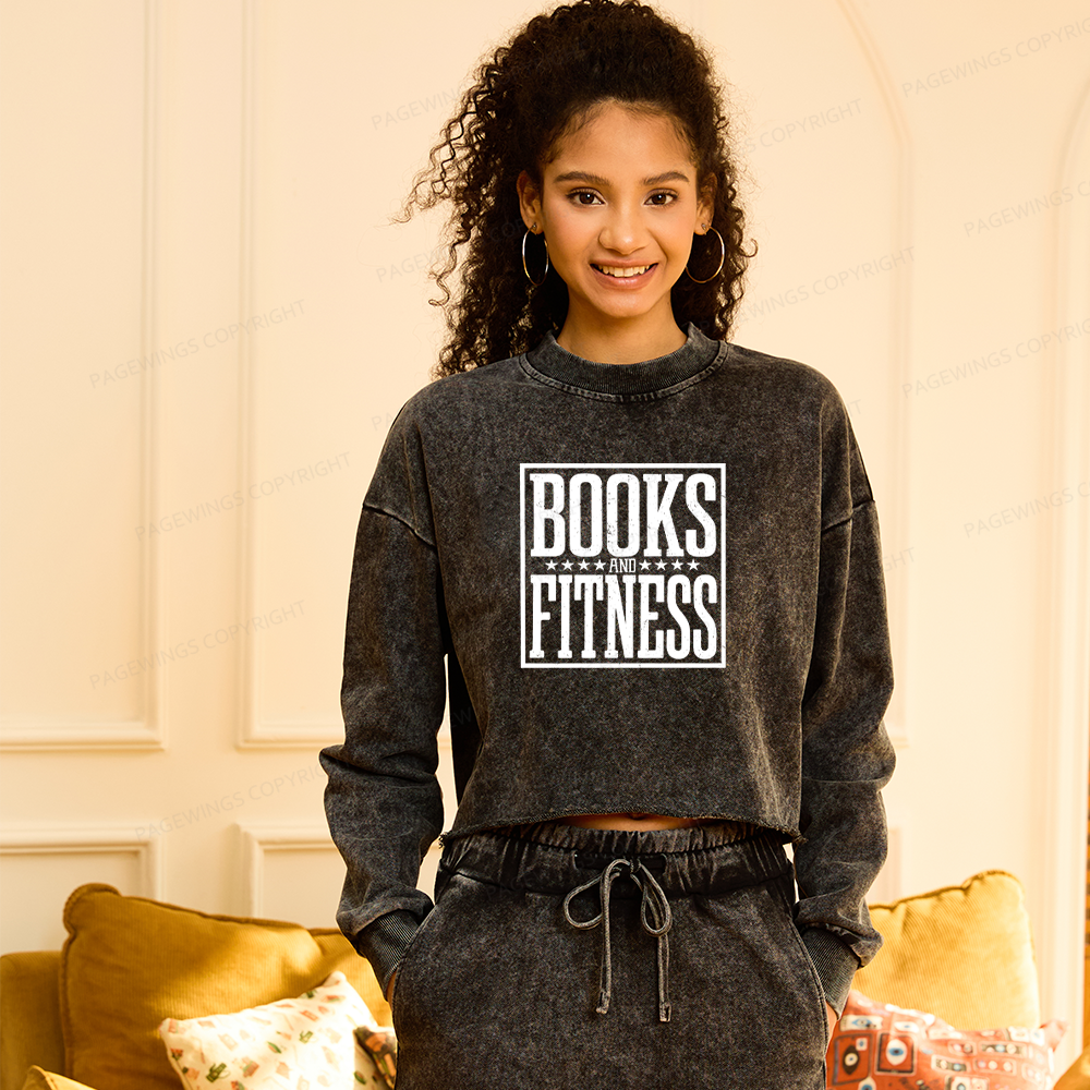 Pagewings Books And Fitness Washed Crop Sweatshirt