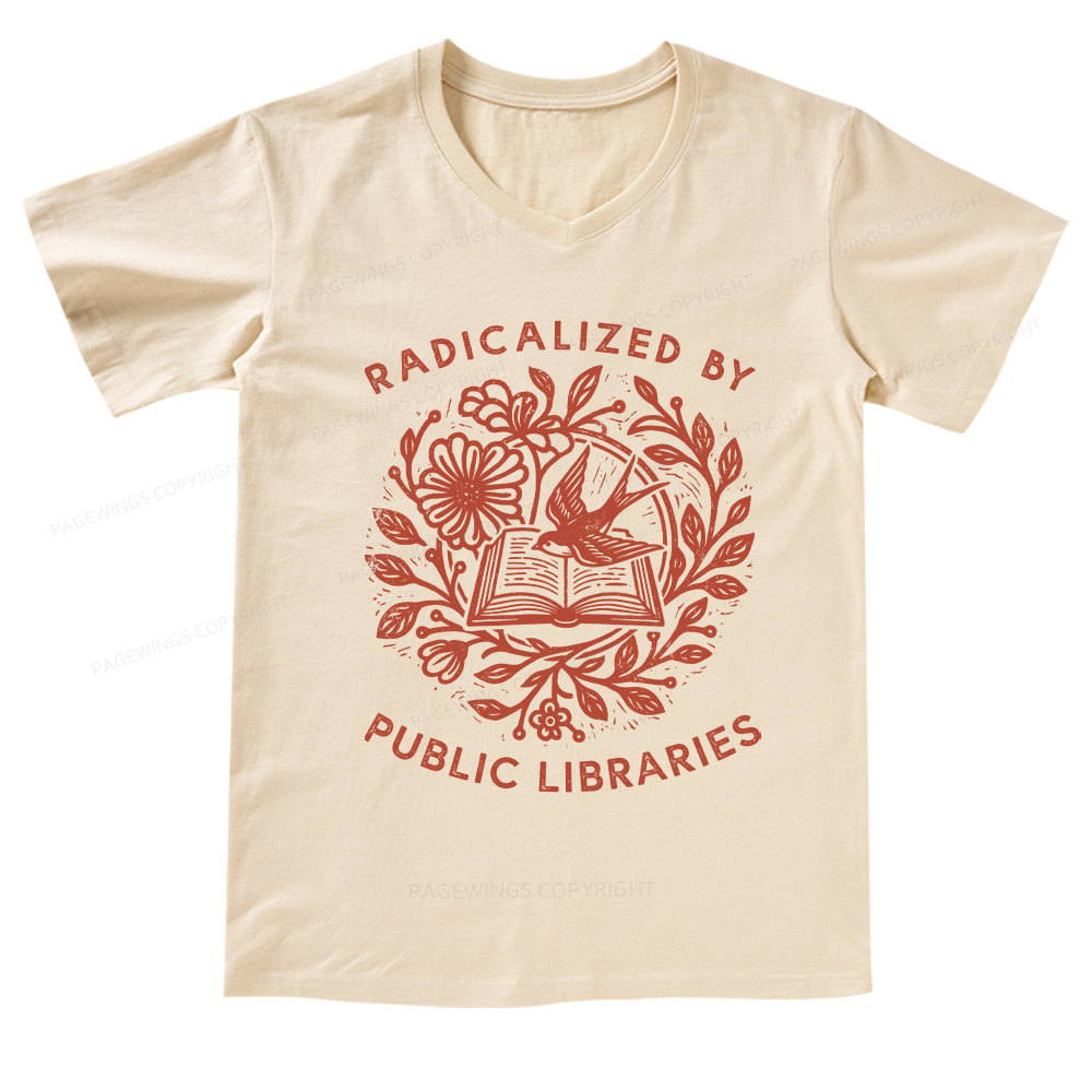 Pagewings Radicalized By Public Libraries V-neck T-shirt