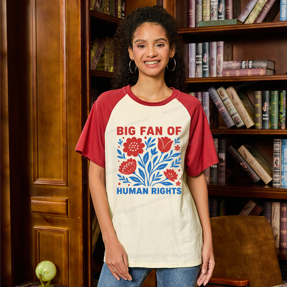 Pagewings Big Fan Of Human Rights Raglan T-shirt