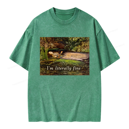 Pagewings I'm Literally Fine Unisex Washed T-shirt