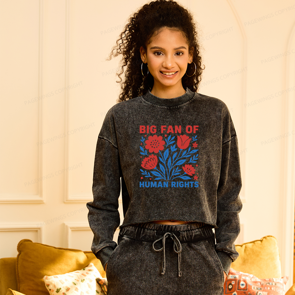 Pagewings Big Fan Of Human Rights Washed Crop Sweatshirt