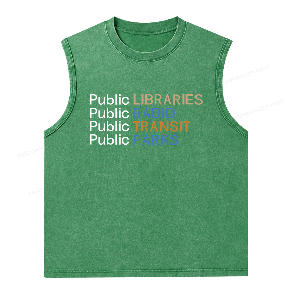 Pagewings Public Libraries Radio Transit Parks Unisex Washed Tank Top