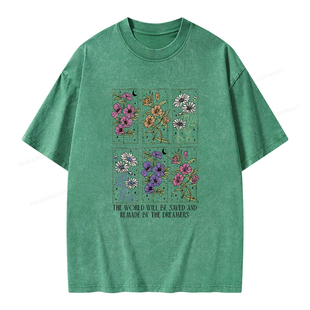 Pagewings Vintage Book Flowers Unisex Washed T-shirt