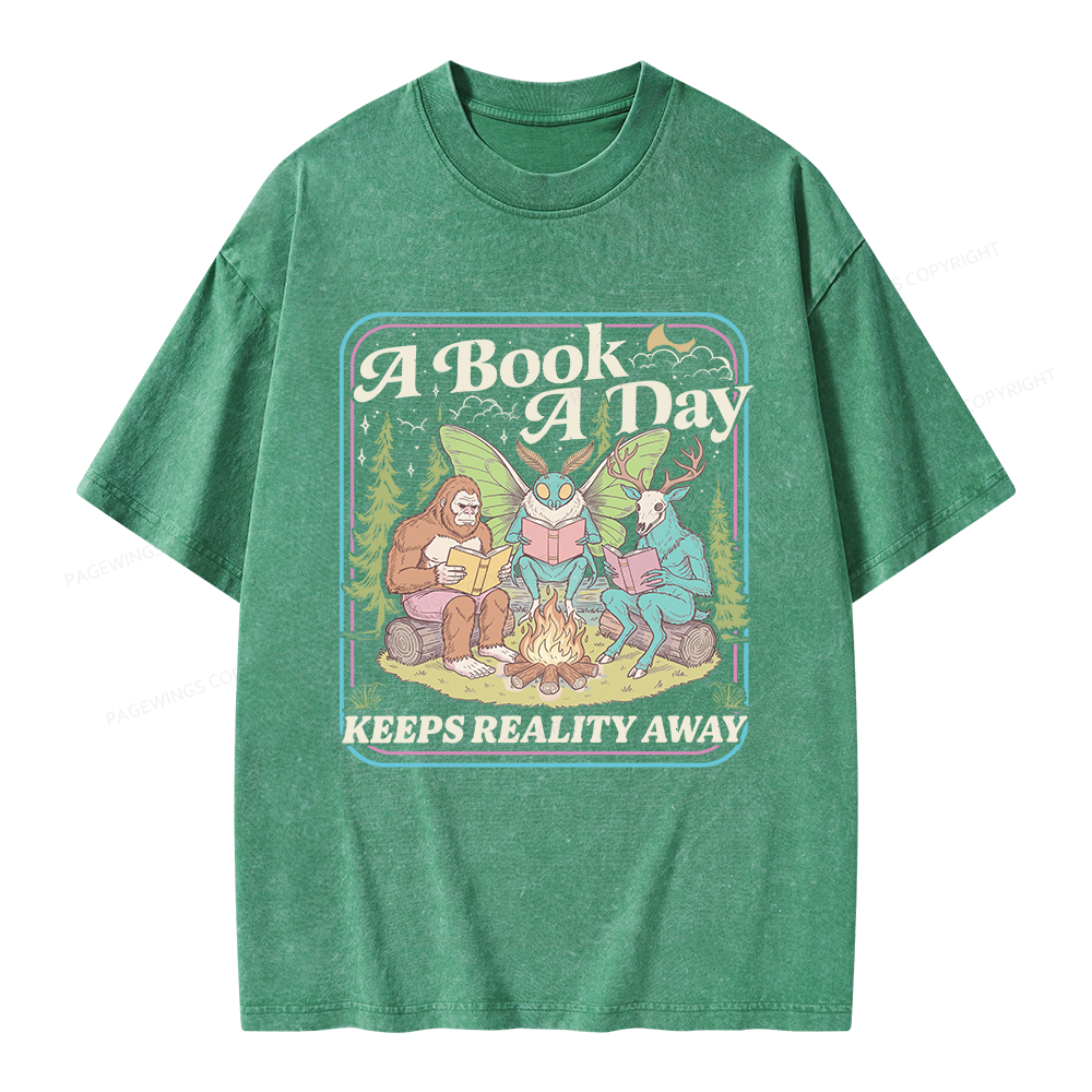Pagewings A Book A Day Keeps Reality Away Unisex Washed T-shirt