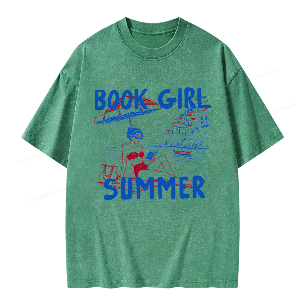 Pagewings Book Girl Summer Unisex Washed T-shirt