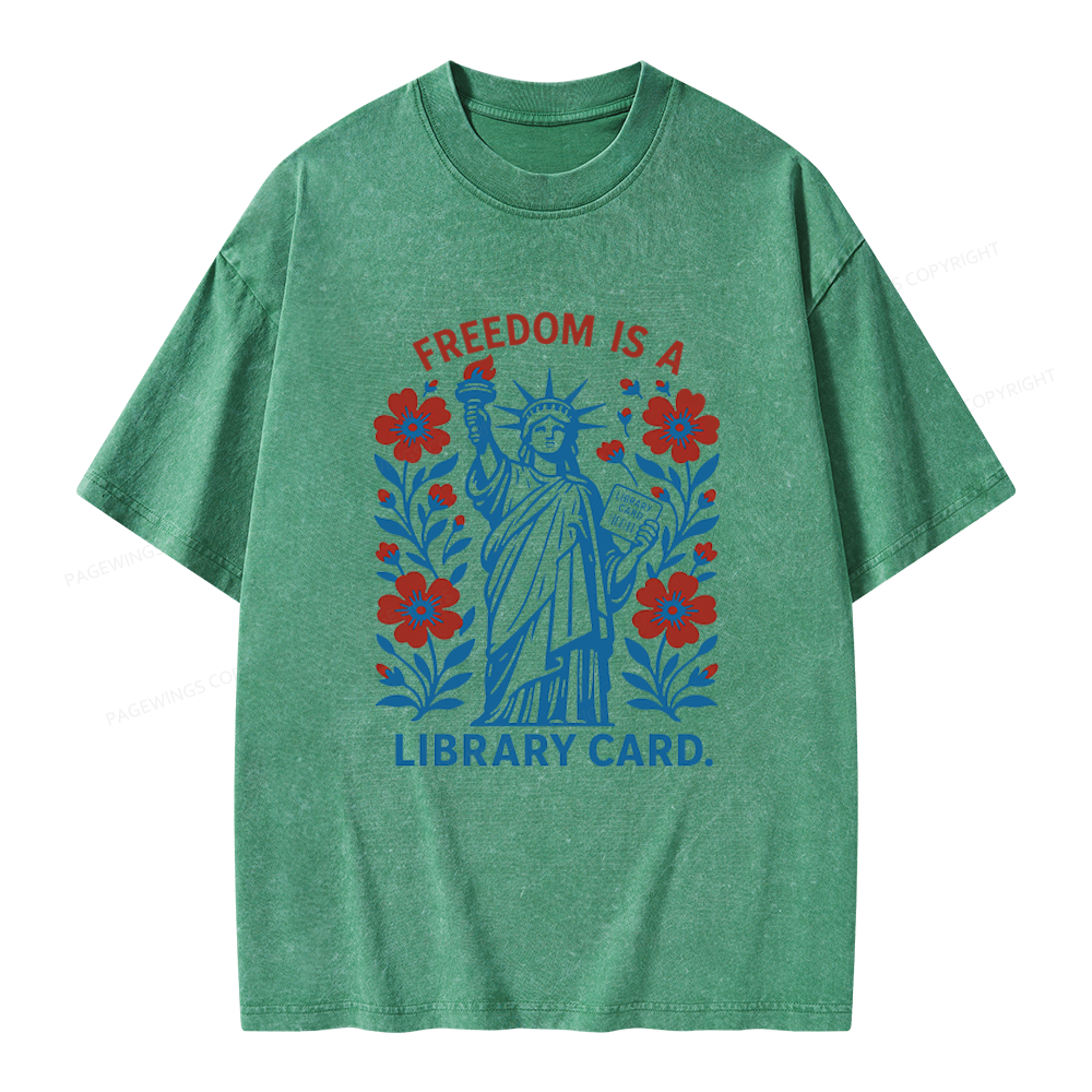 Pagewings Liberty is a Library Card Unisex Washed T-shirt