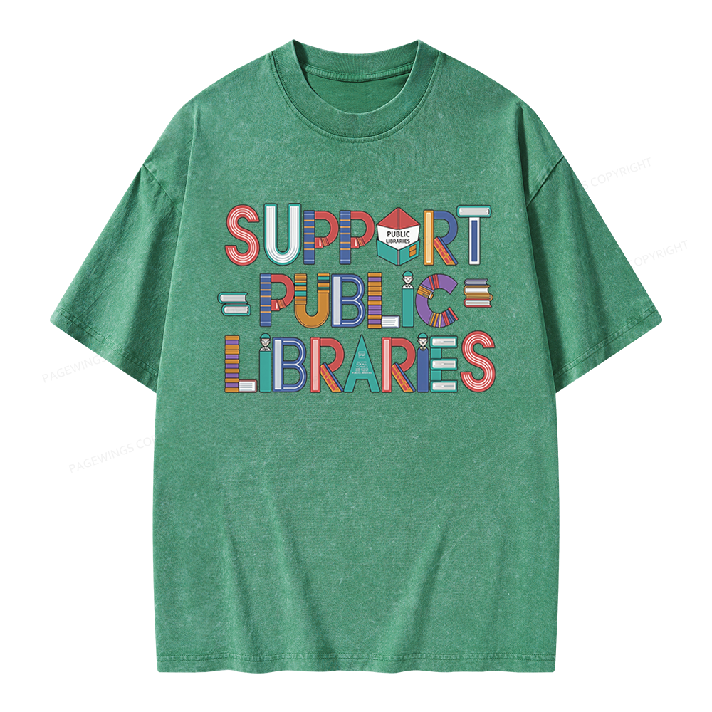 Pagewings Support Public Libraries Unisex Washed T-shirt