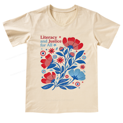 Pagewings Literacy and Justice for All V-neck T-shirt
