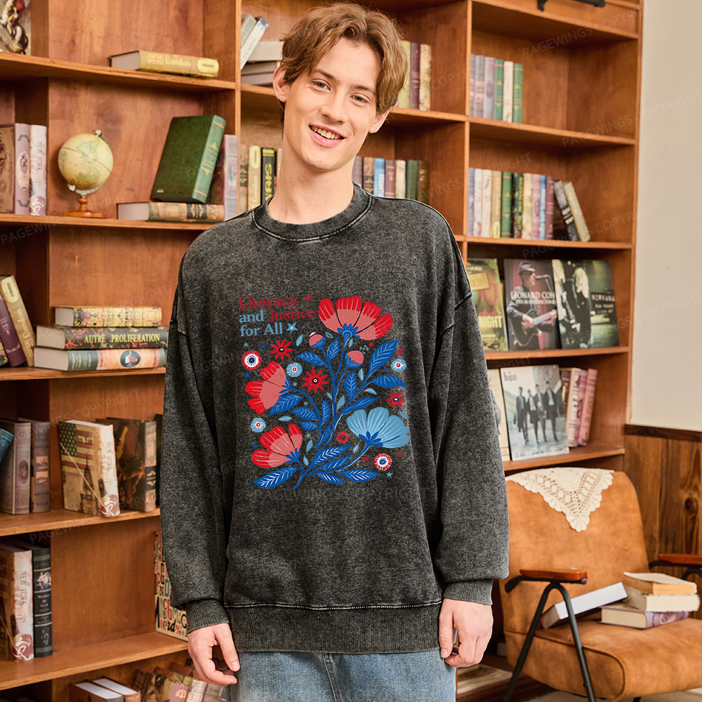 Pagewings Literacy and Justice for All Unisex Washed Sweatshirt