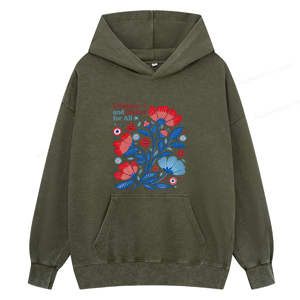 Pagewings Literacy and Justice for All Unisex Washed Hoodie