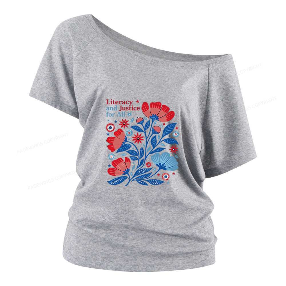 Pagewings Literacy and Justice for All Women Off Shoulder T-shirts