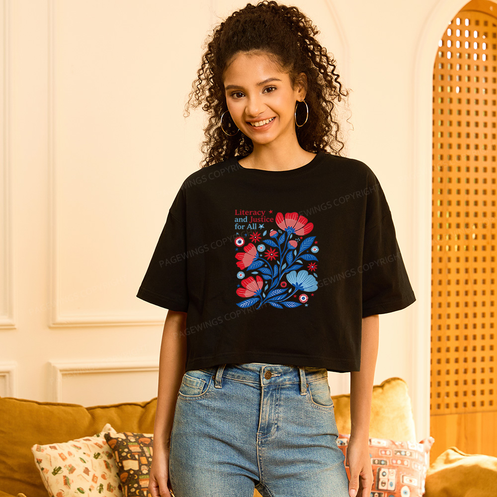 Pagewings Literacy and Justice for All Women Crop Tops