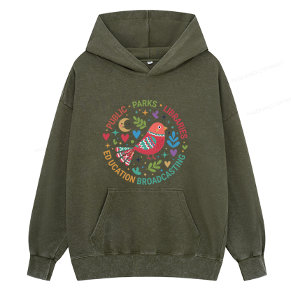 Pagewings Public Parks Libraries Education Broadcasting Unisex Washed Hoodie