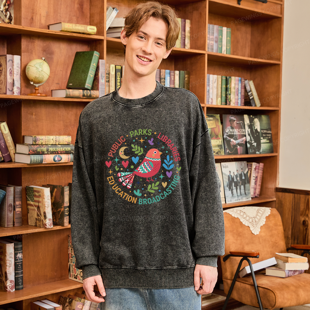 Pagewings Public Parks Libraries Education Broadcasting Unisex Washed Sweatshirt
