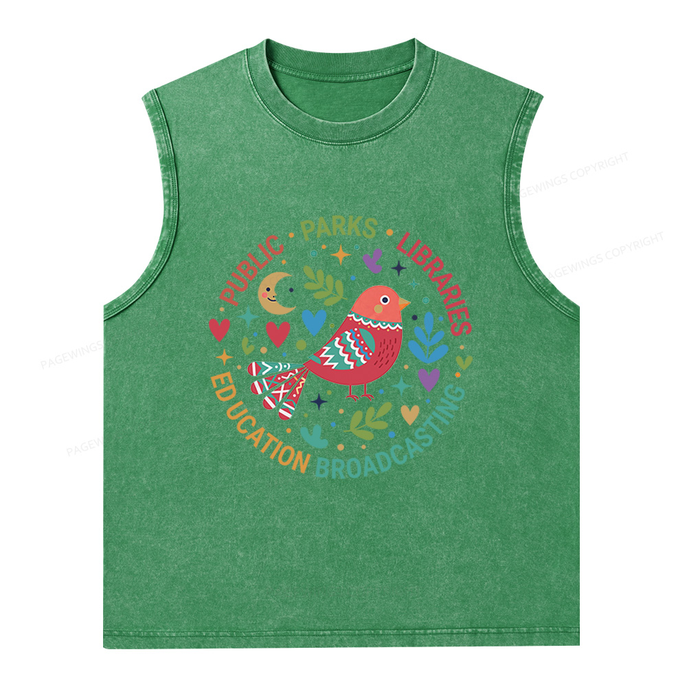 Pagewings Public Parks Libraries Education Broadcasting Unisex Washed Tank Top