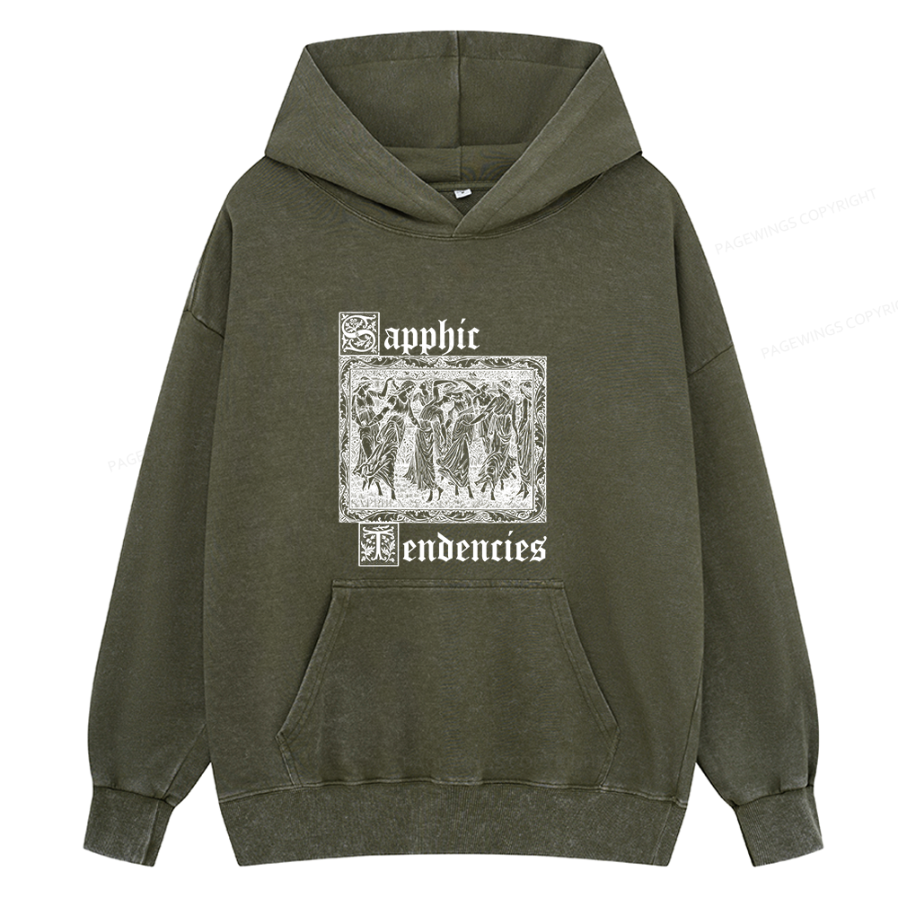 Pagewings Sapphic Tendencies Unisex Washed Hoodie