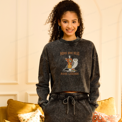 Pagewings Moms Who Read Raise Legends Washed Crop Sweatshirt