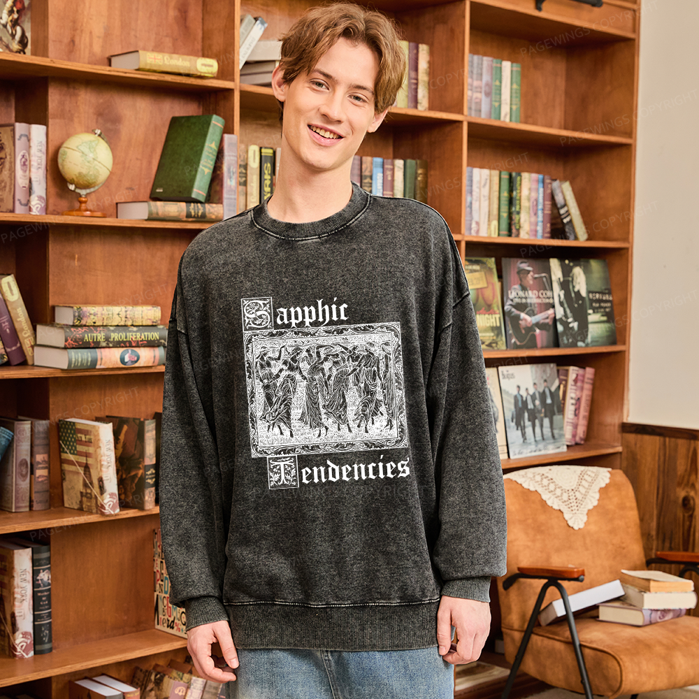 Pagewings Sapphic Tendencies Unisex Washed Sweatshirt