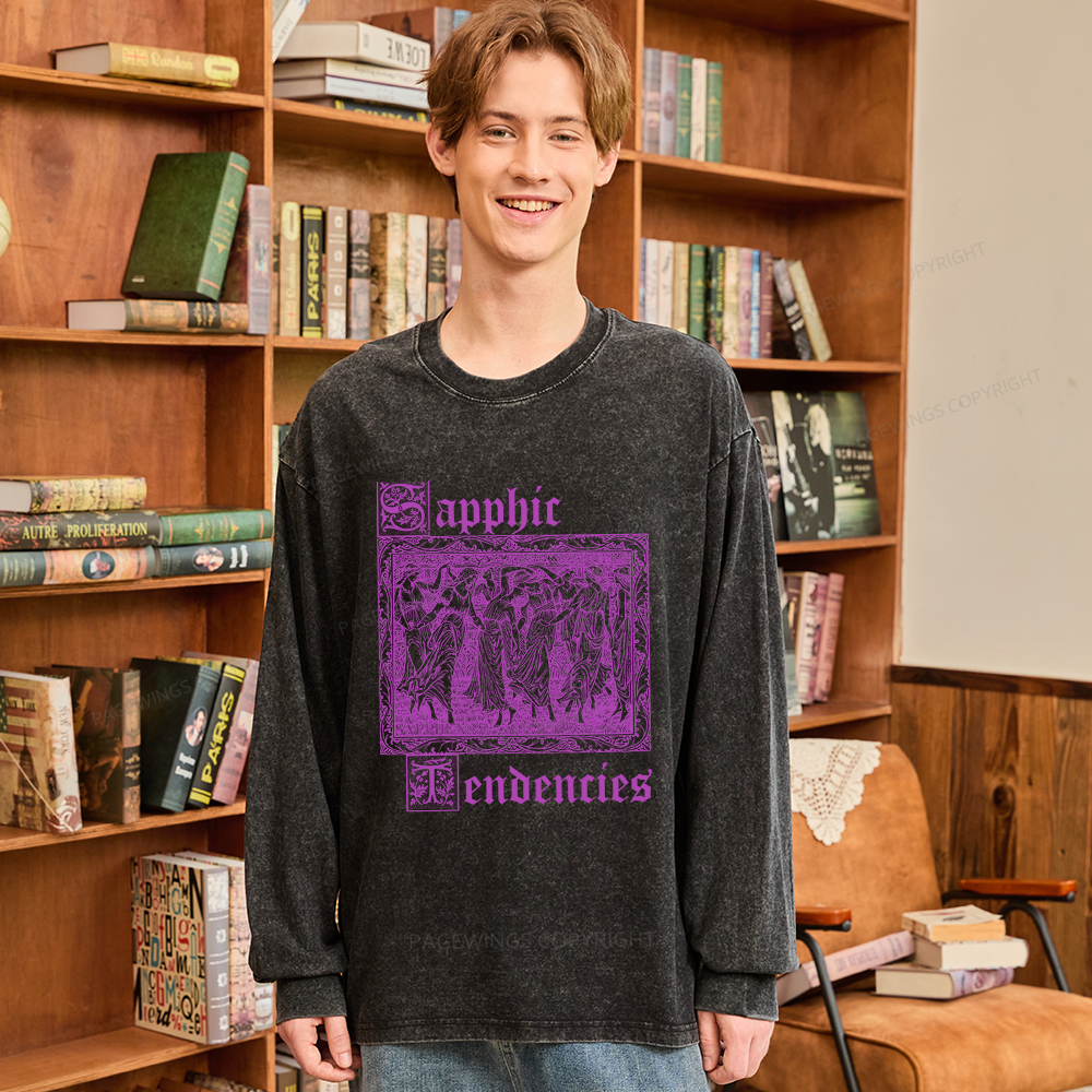 Pagewings Sapphic Tendencies Unisex Washed Long Sleeve T-shirt