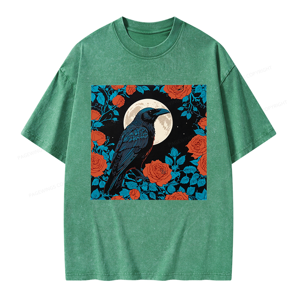 Pagewings Raven and the Moon Unisex Washed T-shirt