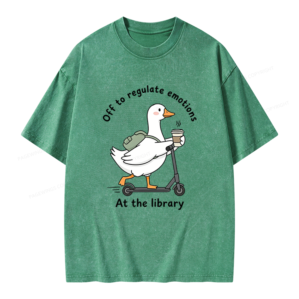 Pagewings Off To Regulate Emotions At The Library Unisex Washed T-shirt