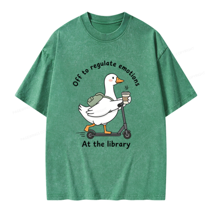 Pagewings Off To Regulate Emotions At The Library Unisex Washed T-shirt