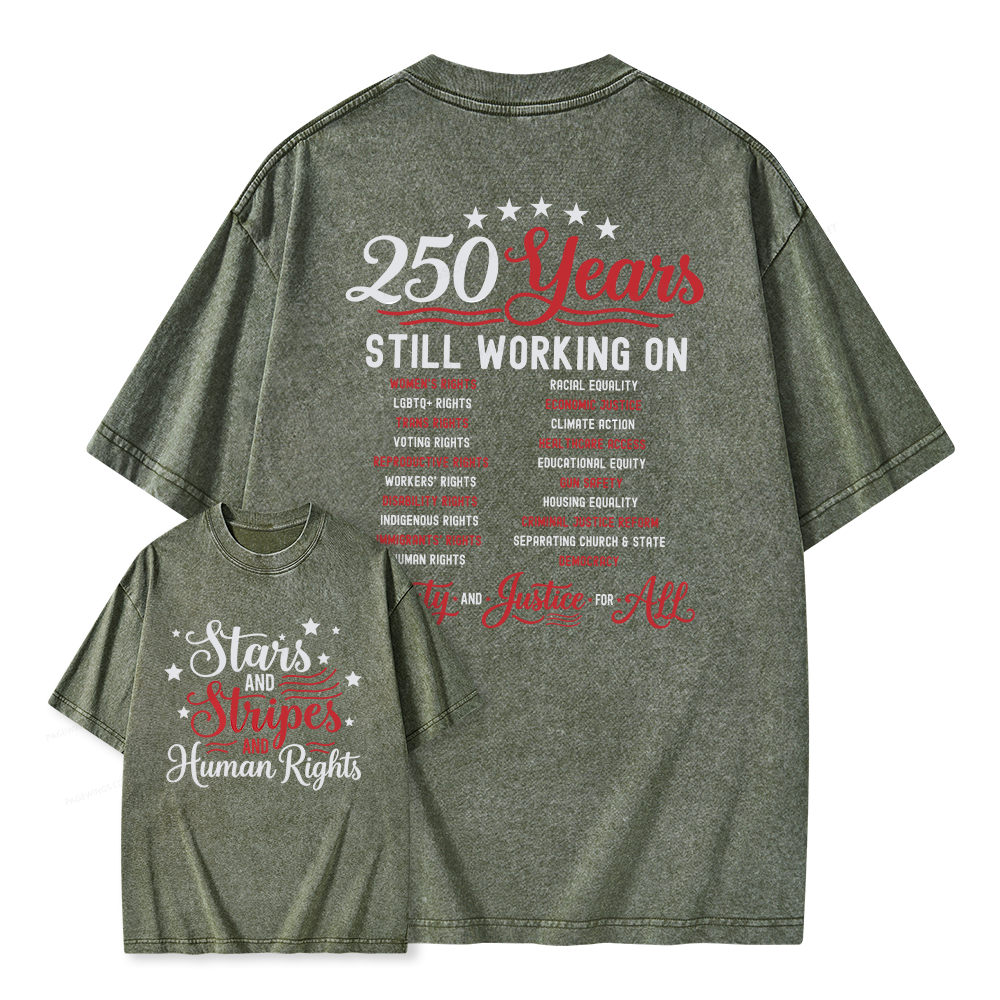 Pagewings Stars and Stripes And Human Rights Unisex Washed T-shirt
