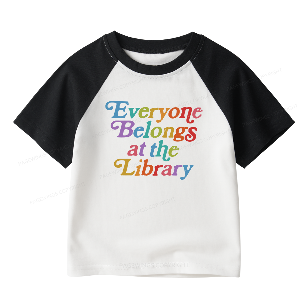 Pagewings Everyone belongs at the library Kids Raglan T-shirt 