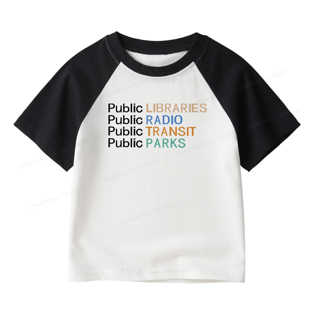 Pagewings Public Libraries Radio Transit Parks Kids Raglan T-shirt 