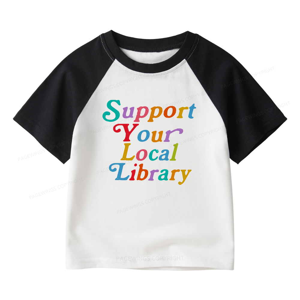 Pagewings Support Your Local Library Kids Raglan T-shirt 