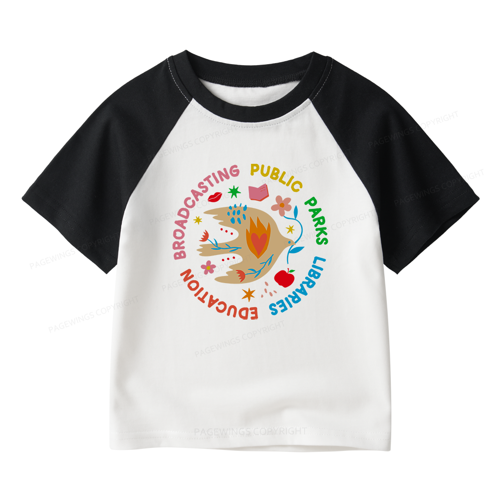 Pagewings Public Parks Libraries Education Broadcasting Kids Raglan T-shirt 