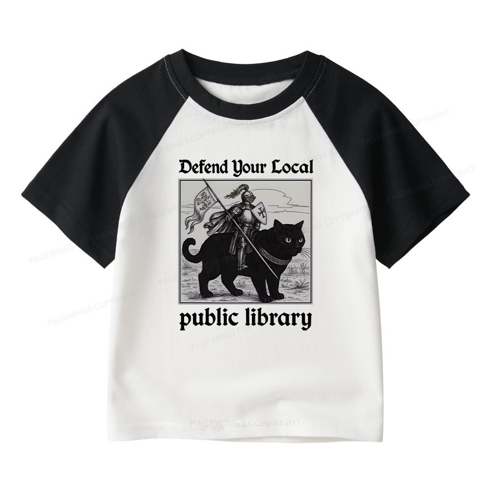 Pagewings Defend Your Local public library Kids Raglan T-shirt 
