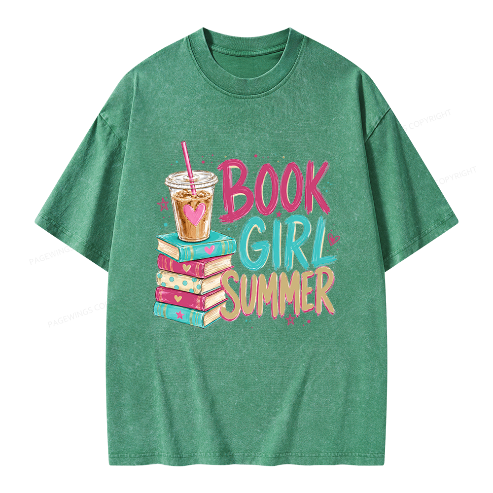 Pagewings Book Girl Summer Unisex Washed T-shirt
