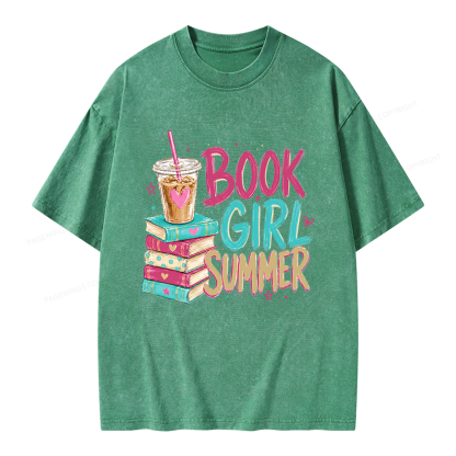 Pagewings Book Girl Summer Unisex Washed T-shirt