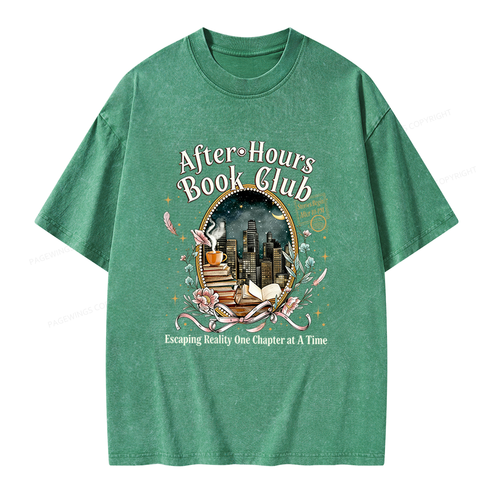 Pagewings After‑Hours Book Club Unisex Washed T-shirt