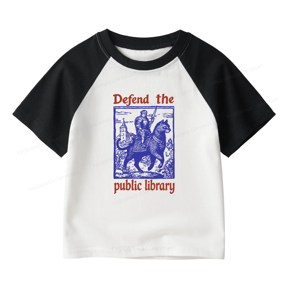 Pagewings Defend the Public Library Kids Raglan T-shirt 