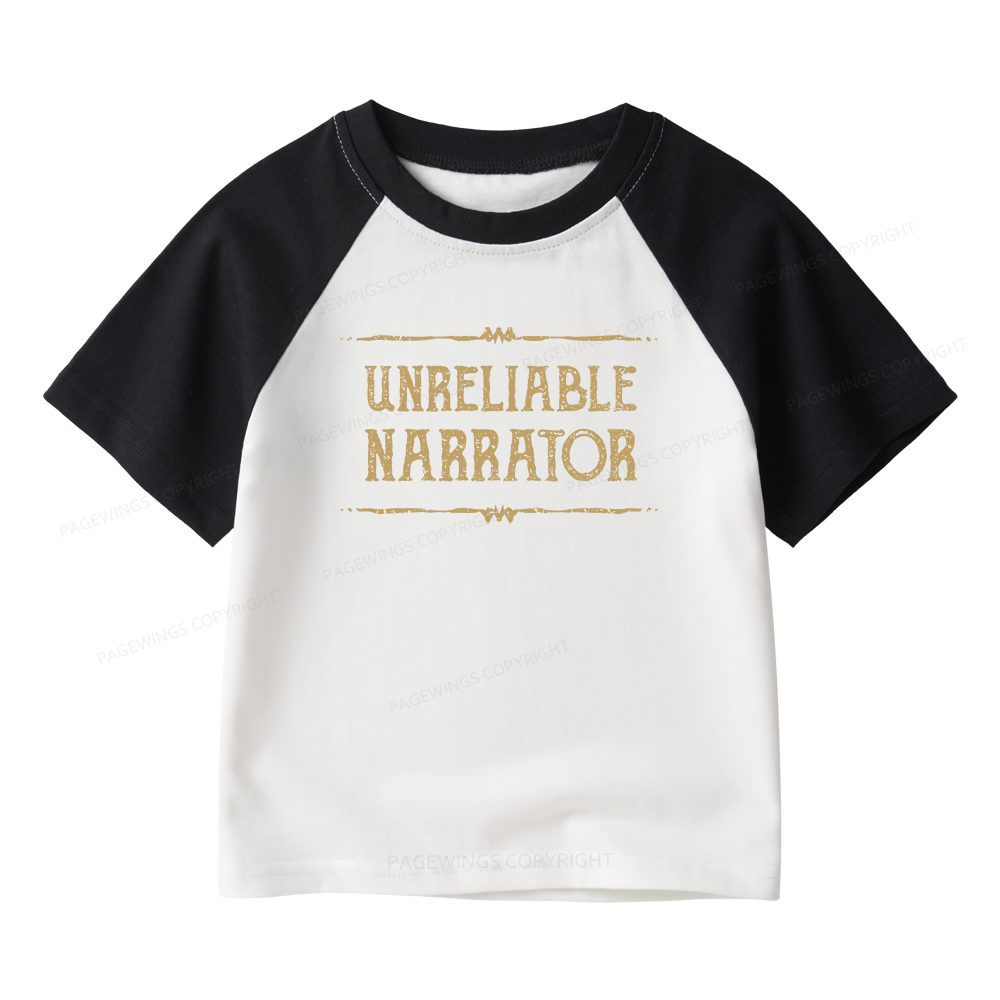 Pagewings Unreliable Narrator Kids Raglan T-shirt 