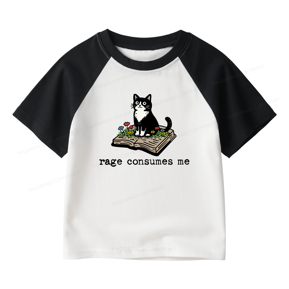 Pagewings Rage Consumes Me Kids Raglan T-shirt 