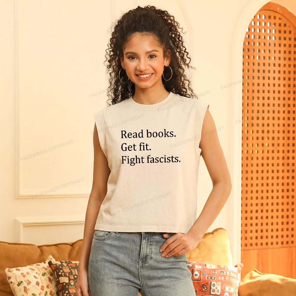 Pagewings Read Books Get Fit Fight Fascists Women's Washed Tank Top