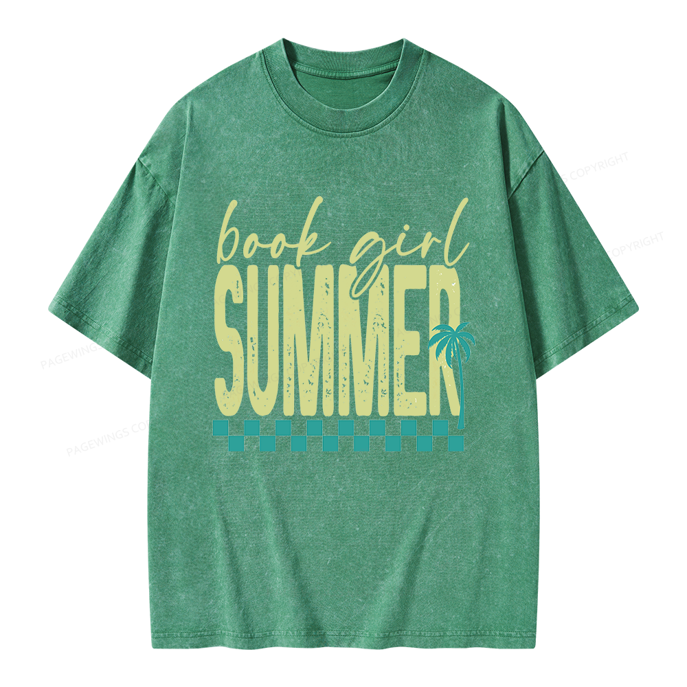 Pagewings Book Girl Summer Unisex Washed T-shirt