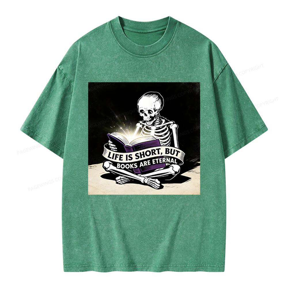 Pagewings Life Is Short But Books Are Eternal Unisex Washed T-shirt