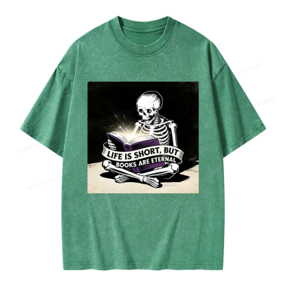 Pagewings Life Is Short But Books Are Eternal Unisex Washed T-shirt